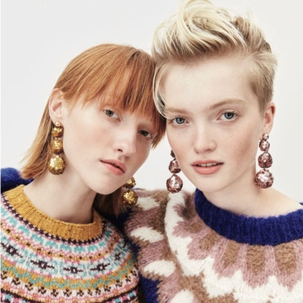 J Crew Sequin Drop Earrings Gold